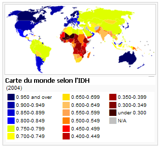 carte du monde selon l'IDH